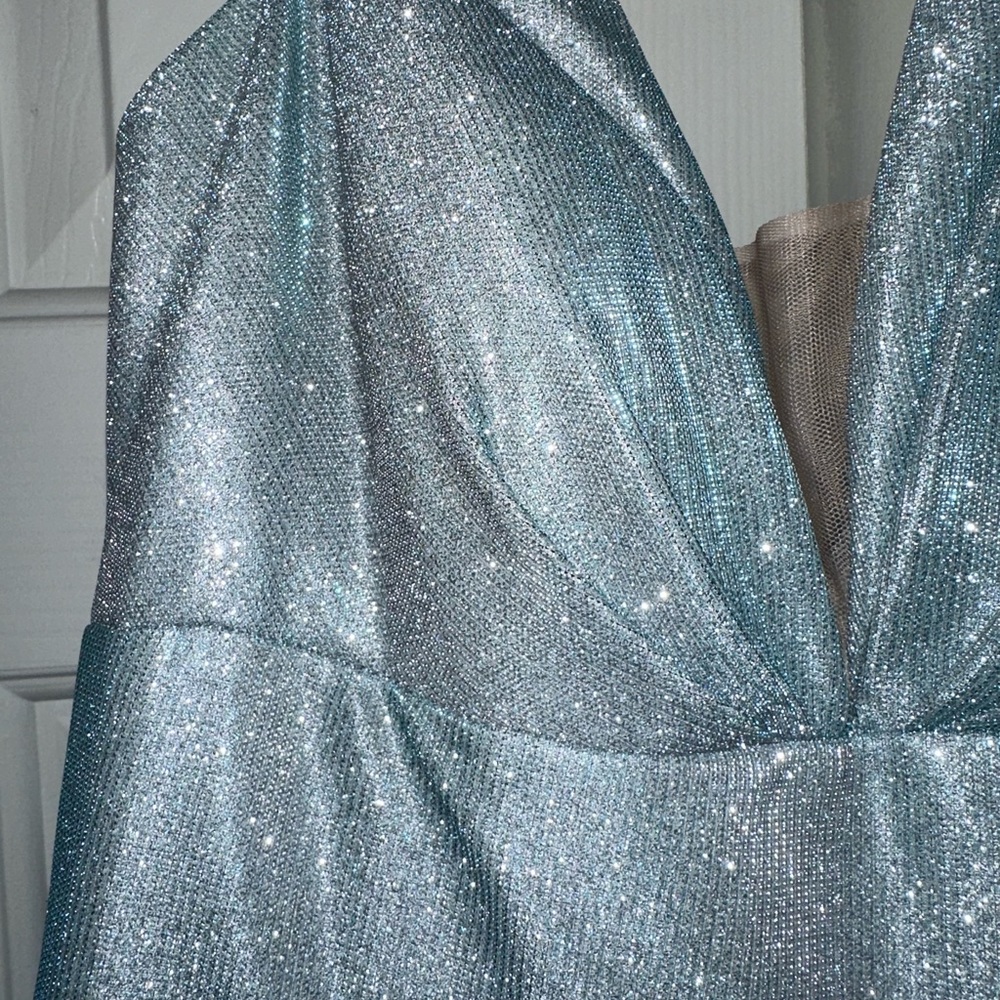 Sparkling Blue Strapless Prom Dress